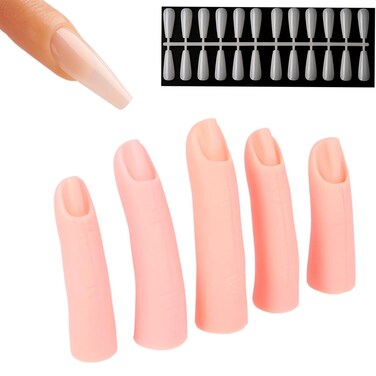 5 Pcs Silicone Practice Fingers for Acrylic Nails with 240 False Nail Tips Nail Training Mannequin Finger Soft Nail Art Training Manicure Fingers for DIY Nails Practice