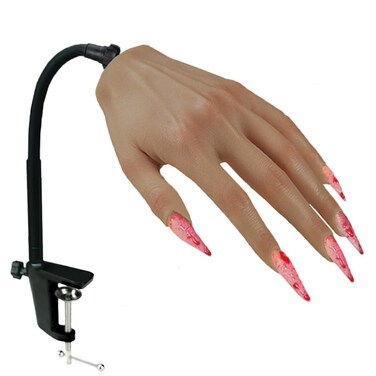 Silicone Practice Hands for Acrylic Nails with Stand Bracket Make-up Nail Practice Hand Flexible Hand Painted Mannequin Hands for Nails Art Training Tool (New 4#-Left Hand)