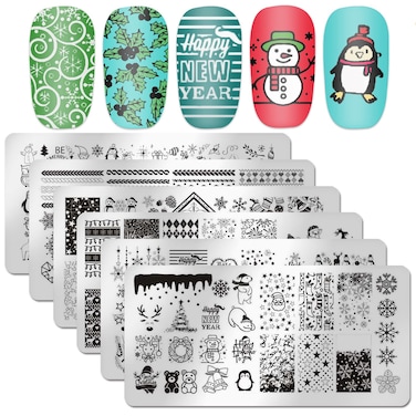 Nail Stamping Plate Christmas, DANNEASY 6 Pieces Nail Stamp Nail Art Stencils Winter Holiday Nail Template Plate Stamping For Nails (Chic Series)