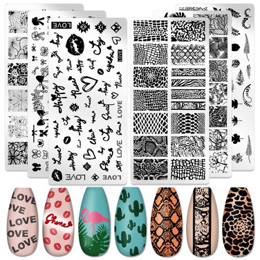 Nail Stamping Plate, DANNEASY 6 Pieces Nail Stamp Nail Stencils Flower Leaf Heart Stamping Plates For Nails Nail Design Kit Manicure Template Set (Lovely Series)