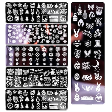 DANNEASY 6-Piece Nail Stamp Kit - Holiday Style Nail Stencils with Stamper, Scraper, Storage Bag