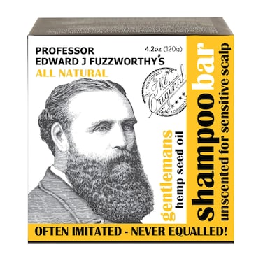 Professor Fuzzworthy's Beard &amp; Hair Hemp Shampoo Bar - Unscented for Sensitive Skin - Normal Dry Oily Hair 4.2oz