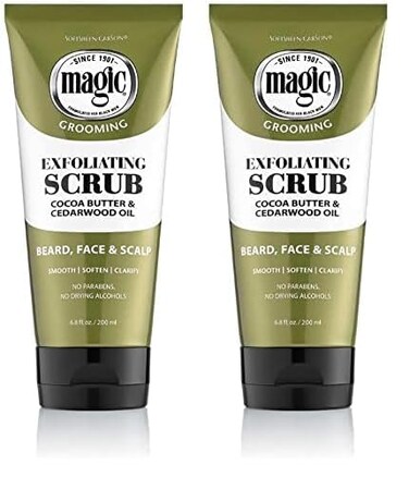 SoftSheen-Carson Magic Men's Grooming Facial Exfoliating Scrub, Softens, Smooths and Clarify, With Cocoa Butter and Cedarwood Oil for Beard, Skin and Scalp, 6.7 fluid ounces (Pack of 2)