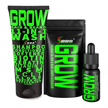 Beard Growth Kit w/GROW Beard Oil for Men (Beard Growth Oil for Men, Beard Conditioner) + GROW Hair &amp; Beard Shampoo (11-in-1 Biotin Shampoo for Men)