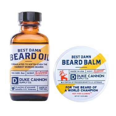 Duke Cannon Supply Co. Best Beard Bundle - 3 oz. Oil &amp; 1.6 oz. Balm, Redwood Scent, Travel Size, 2-Piece Set