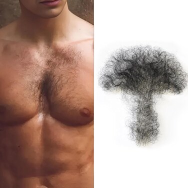 Handmade Men Fake Chest Hair Synthetic Hair Body Hair Adding Hair Volume Enhancement of Manliness (Natural Black, Style2)