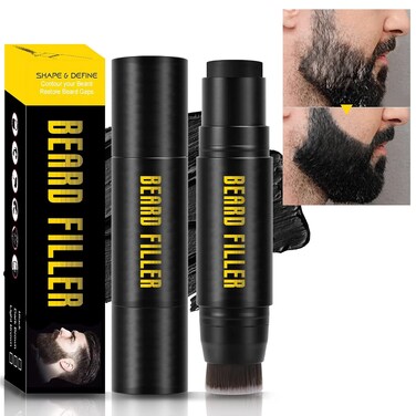 Beard Filler, 2-in-1 Filling Stick and Brush for Men, Waterproof Long-Lasting Natural Finish, Enhances Facial Hair and Moustache Makeup - Black