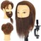 Male Mannequin Head with Beard 100% Human Hair Haircut Training Head for Cosmetology Straight Thick Hair Manikin Head Doll Head with Stand Practice Cutting Styling (6 Inches Beard Brown#)