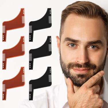 Beard Shaper 6 Pack Beard Shaping Tool Styling Template Comb Set Haircut Tools Template for Trimming for Men's Jaw Cheek/Neck Line Trimming,Mustache, (Blak,Brown)