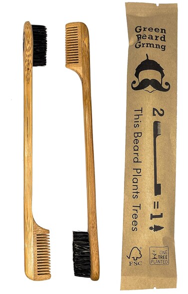 Sapling Mustache Brush &amp; Comb (2-pack) from Green Beard Grmng - Boar Bristle &amp; Bamboo