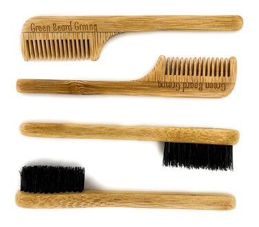 Sapling Grove Mustache Brush &amp; Comb (2 brushes &amp; 2 combs) from Green Beard Grmng - Boar Bristle &amp; Bamboo