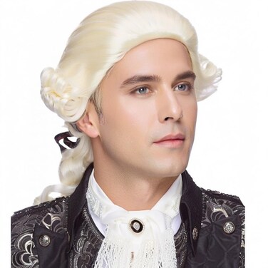 Regency Wig Colonial Judge Wig, Long Wave Wig for Man, Washington Halloween Costume, Cosplay Wig (Beige)
