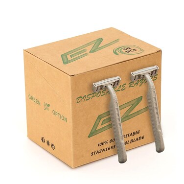 EZ Disposable Razor - 50pcs Eco Friendly Disposable Three Blade Shaving Razor for Men/Women's Grooming, Biodegradable Single-Use Body &amp; Face Shaver for Eco Friendly Product Gifts