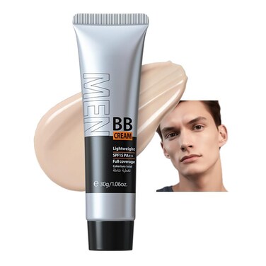 AKARY Hydrating Men BB Cream SPF 15 PA++, Full-Coverage Foundation&amp;Concealer, Mens Face Moisturizer Cream Evens Skin Tone, Oil Control and Cover Flaws, Natural Finish for All Skin Types, Light 160