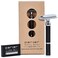 Parker 71R Medium Weight Long Handle Double Edge Safety Razor with 5 Parker Platinum Stainless Steel Razor Blades - Black Electroplated Brass Handle