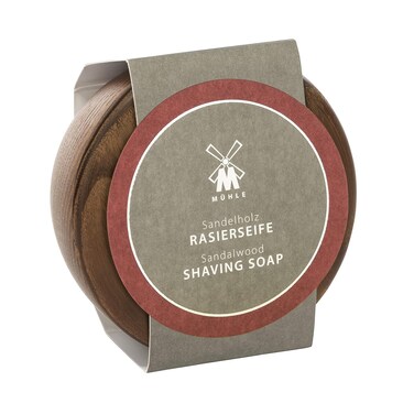 M&Uuml;HLE Wooden Bowl with Shaving Soap   Sandalwood   65 Grams   Shave Soap for Men   Steamed Ash Shaving Bowl   Rich &amp; Light Soap Formula   Nurturing Shave Soap Lather