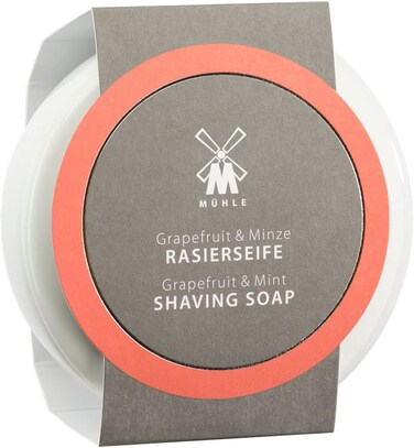 M&Uuml;HLE Porcelain Dish with Grapefruit &amp; Mint Shaving Soap, 65 Grams &ndash; Shave Soap for Men, Rich &amp; Light Soap Formula, Nurturing Solid Shave Soap Lather, Cooling Effect On Skin