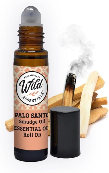 Wild Essentials Palo Santo Essential Oil Roll On, 10ml, Cleansing, Purifying, Relaxing, 100% Pure, Premium Grade Essential Oils, Organic Jojoba Oil, Ready to Use, Moisturizer, All Natural
