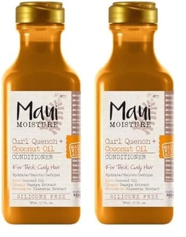 Maui Moisture Curl Quench + Coconut Oil Curl-Defining Anti-Frizz Conditioner to Hydrate and Detangle Tight Curly Hair, Softening Conditioner, Vegan, Silicone &amp; Paraben-Free, 13 fl oz (Pack of 2)