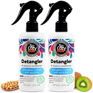 SoCozy 2-in-1 Detangler &amp; Leave In Conditioner Spray (8 Fl Oz, Pack Of 2) Hair Detangler Spray for Kids, Leave In Hair Conditioner &amp; Detangling Spray with Keratin, Soy Protein &amp; Kiwi Extract