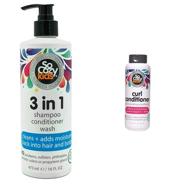SoCozy 3in1 Shampoo + Conditioner + Body Wash For Kids Hair Cleans and Adds Moisture Back &amp; SoCozy Curl Conditioner   For Kids Hair   Softens