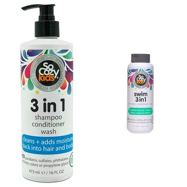 SoCozy 3in1 Shampoo + Conditioner + Body Wash For Kids Hair Cleans and Adds Moisture Back &amp; SoCozy Kids Swim 3-in-1 Shampoo