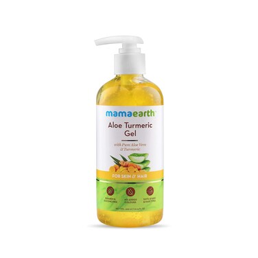 MAMAEARTH Aloe Turmeric Gel for Healthy Skin &amp; Hair   Reduces Sunburn, Acne, &amp; Dandruff   Hydrates Dry Hair &amp; Nourishes Scalp   Paraben-Free   10.14 Fl Oz (300ml)