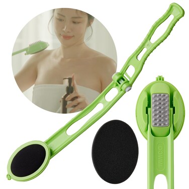 Body Oil Applicator (2nd gen) - 19" Foldable Long Curved Handle, with Replaceable Brush Head, Spill Prevention Non-Toxic Washable Foam Pad &ndash; Perfect for Tanning and Body Oils, Includes 2 Pads