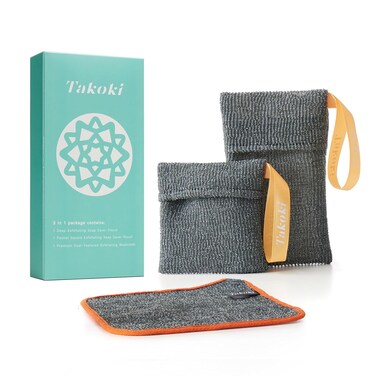 2 Premium Soap Bags for Deep Exfoliating, Premium Dual Texture Exfoliating Washcloth, 3-in-1 Bath and Shower Set for Body Exfoliation