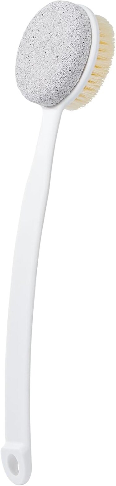 Pumice Stone and Shower Brush with Long Handle, Hard Skin Callus Remover, 2 in 1 Foot Scrubber Brush, Back Scrubber for Shower Deep Cleansing and Exfoliating, Dry Brushing Body Brush (Curved)