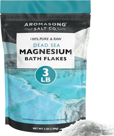 Aromasong Magnesium Flakes from The Dead Sea, 3 LB Resealable Pack (Packaging May Very) - Muscle Relaxing Magnesium Chloride Bath Salts Soak.