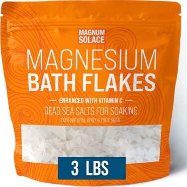 Magnesium Flakes for Bath - Magnesium Chloride Flakes - Dead Sea Salts for Soaking - Enhanced with Vitamin C Crystals, 3.0 LBS