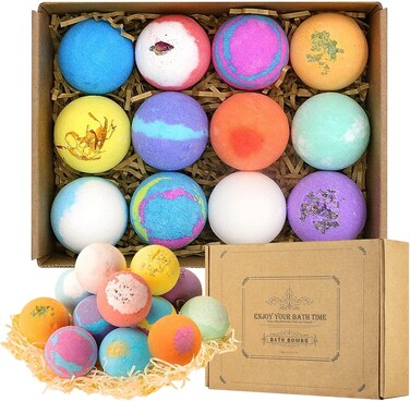 Bath Bombs Gift Set 12pcs, Enriched with Nourishing Bath Salts, Natural Organic Bubble, Pleasantly Scented, Home Spa Bathbomb Ideas Gift Set for Her