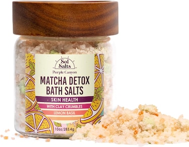 Purple Canyon SolSalts Matcha Detox Bath Salts with Clay Crumbles   Lemon Basil Scented Soak with Green Tea &amp; Grape Seed Oil