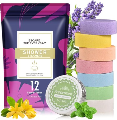 Shower Steamers Aromatherapy-12pcs Essential Oil Shower Bombs, Christmas Gifts Stocking Stuffers for Women, Self-Care Gifts for Women and Men (Purple)