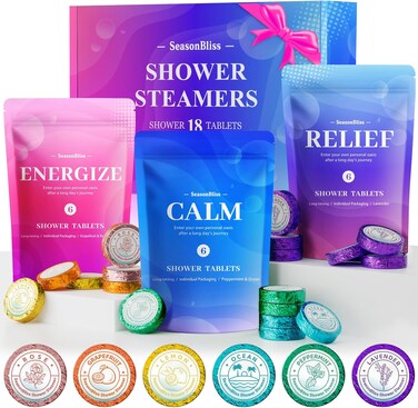 Shower Steamers 18 Pack Set, Shower Bombs with 6 Charming Scents, Shower Tablets with Natural Ingredients,Self-Care &amp; Relaxation Presents for Women and Men