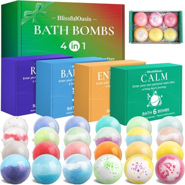 Bath Bombs Set, 24 Pcs Shower Bombs with 6 Refreshing Scents, Perfect for Moisturizing &amp; Relaxing, Ideal for Birthday, Mother's Day, Valentine's Day Present Giving, Presents for Women