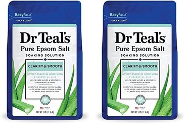 Dr Teal's Pure Epsom Salt Soak, Clarify &amp; Smooth with Witch Hazel &amp; Aloe Vera, 3 lbs (Pack of 2)