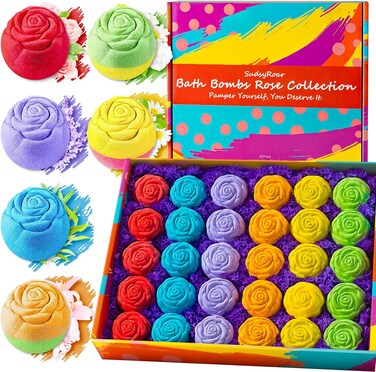 Bath Bombs for Women, 30 Pack Handmade Natural Essential Oil Spa Gift Set, Relaxing Rose Bubble Bath Fizzies, Self Care Gifts for Birthday, Valentine's Day, Mother's Day, for Women Men Teens Kids