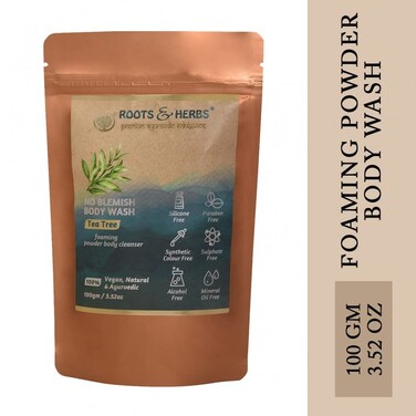 ROOTS AND HERBS Tea Tree Body Wash - Non foaming Shower Powder for Men &amp; Women - Natural Antibacterial Cleanser for Acne treatment, Body Odor