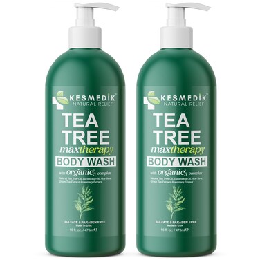 Tea Tree Oil Body Wash MaxTherapy   Antibacterial &amp; Antifungal Defense for Athlete&rsquo;s Foot, Ringworm, Body Odors &amp; Acne, Soothing Relief for Sensitive, Dry, Itchy Skin (16 fl oz, 2-Pack)