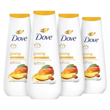 Dove Body Wash Glowing Mango &amp; Almond Butter 4 Count for Renewed, Healthy-Looking Skin Gentle Skin Cleanser with 24hr Renewing MicroMoisture 20 oz