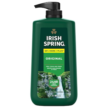 Irish Spring Original Moisturizing Body Wash for Men, 24-Hour Fresh, Face and Body Wash, Men&rsquo;s Body Wash, Biodegradable Ingredients, Paraben Free, Cool Fresh Scent, 30 fl oz Pump Bottle