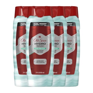 Old Spice Men's Body Wash Moisturizing Hydro Wash Pure Sport Plus, 21.0 fl oz (Pack of 4)