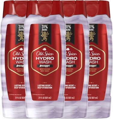 Old Spice Men's Body Wash Moisturizing Hydro Wash, Swagger Scent, 21 oz (Pack of 4)