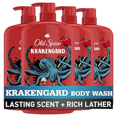 Old Spice Body Wash for Men, 3X Defense, 24/7 Shower Fresh with Long Lasting Lather, Krakengard Scent, 33.4 fl oz (Pack of 4)