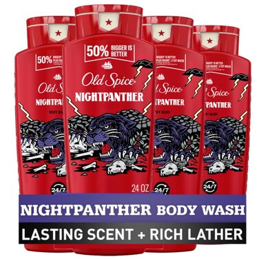 Old Spice Body Wash for Men, 3X Defense, 24/7 Shower Fresh with Long Lasting Lather, NightPanther Scent, 24 fl oz (Pack of 4)