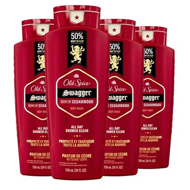 Old Spice Body Wash for Men, 24/7 Shower Fresh with Lasting Scent, Red Collection, Swagger with Cedarwood Scent, 24 fl oz (Pack of 4)