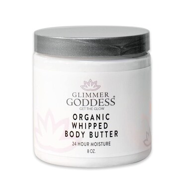 GLIMMER GODDESS Organic Whipped Body Butter- Jasmine, Vegan, 24 Hr Hydration, Less Stretch Marks, All Skin Types, Child-Safe, Organic, 8 oz