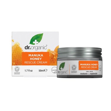 Dr. Organic Manuka Honey Rescue Cream   Nourishing and Soothing Face Cream for Dry Skin, Intensive Hypoallergenic Emollient, Certified Organic, Paraben &amp; SLS-Free, Natural, 50 ml / 1.7 fl oz